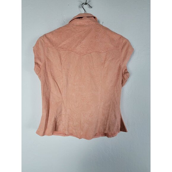 Outback Trading Co Women Peach Tooled Short Sleeve Button-Up Western Shirt Small - Picture 2 of 8